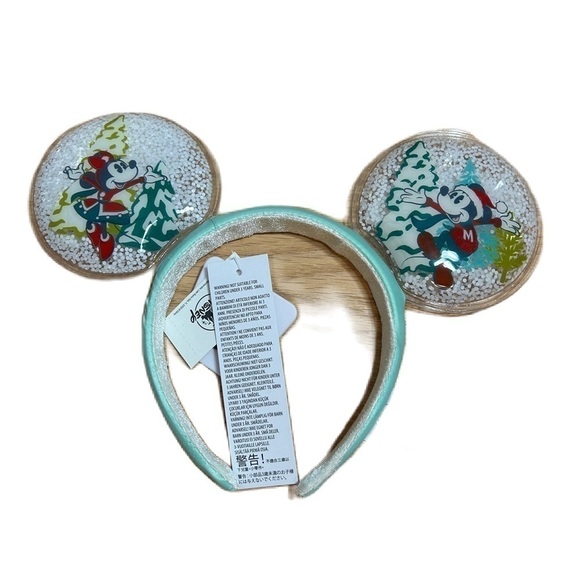 Disney Parks Mickey & Minnie Mouse Snow Globe Ears Head Band NEW Blue Christmas - Picture 1 of 6